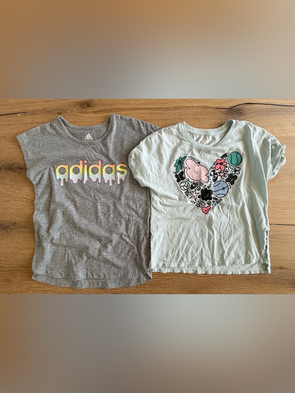 adidas Kids Short Sleeve Tees - Gray & Light Mint Graphic Set